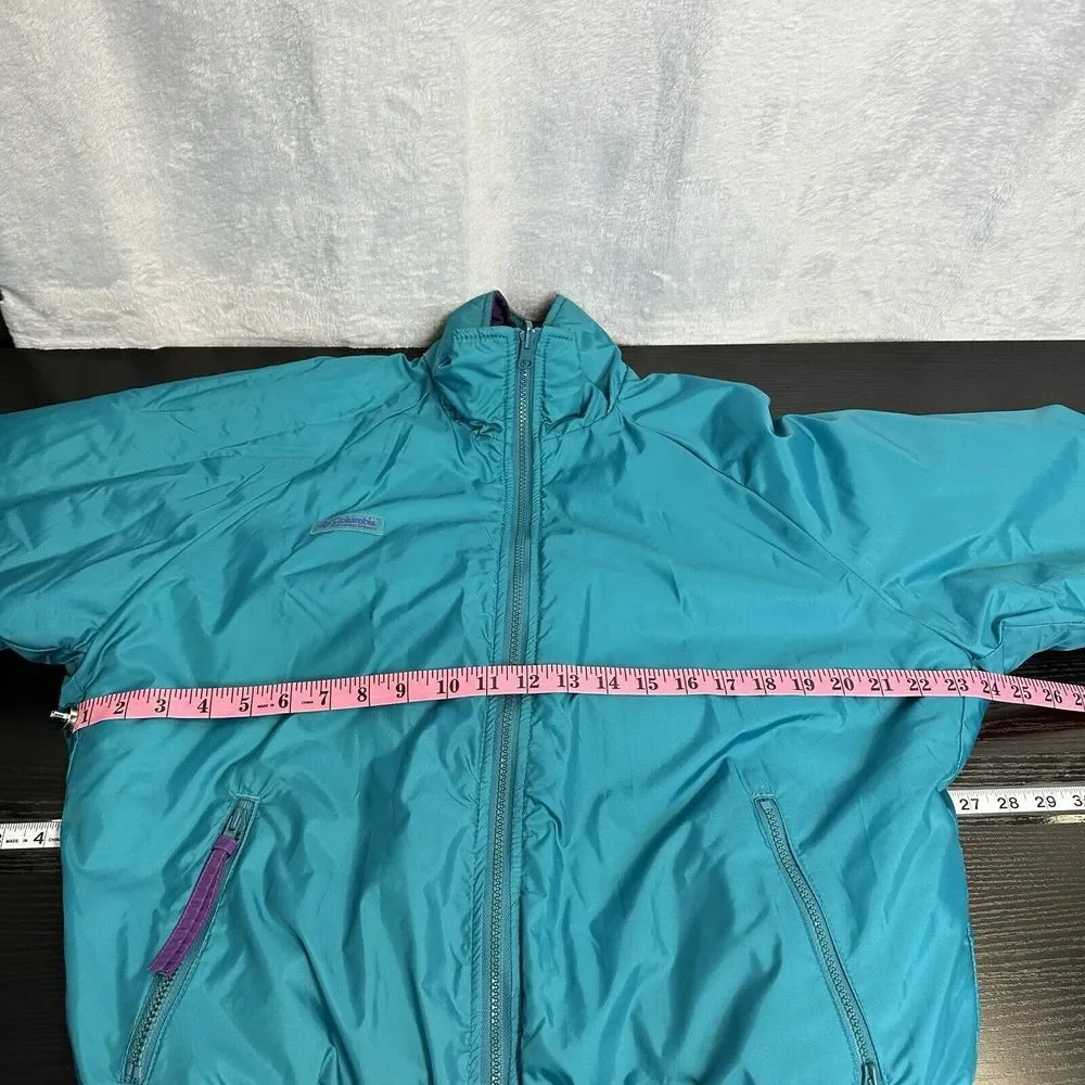 Vtg 90s Columbia Sportswear Bomber Jacket Reversible Teal/Purple Women’s Large